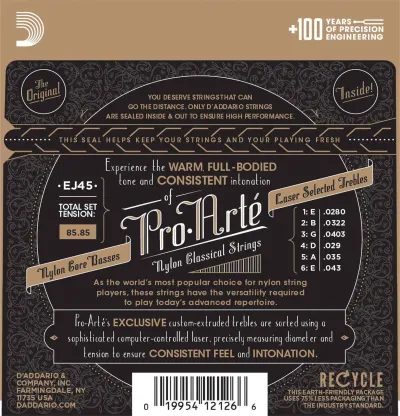 D'Addario Pro-Arté EJ45 žice za klasičnu gitaru – pakovanje – zadnja strana