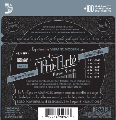 D'Addario Pro-Arté EJ45FF žice za klasičnu gitaru – pakovanje – zadnja strana