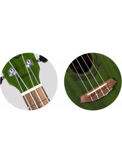 Flight DUC380 Jade koncertni ukulele – detalj glave i kobilice