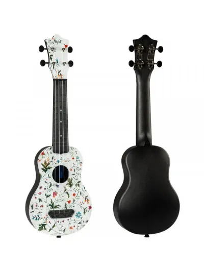 Flight UTS-40 Flower Ultra Travel sopran ukulele sa torbom – prednja i zadnja strana